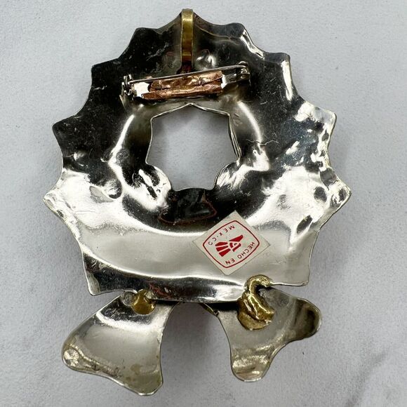 Vintage Mexico Holiday Christmas Wreath Bow Brooch Pin Pendant โจ - Picture 2 of 9